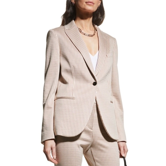 THEORY Staple Blazer Houndstooth Print Stratton Knit Blush Pink Multi Size 00 - Picture 1 of 14